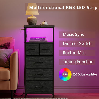 TYDIMOR Small Dresser for Bedroom, 5 Drawer with Charging Station, Black, Ideal for Adults