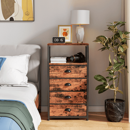 TYDIMOR Tall Nightstand, 4 Drawer Storage Organizer for Bedroom, Brown, for Adults