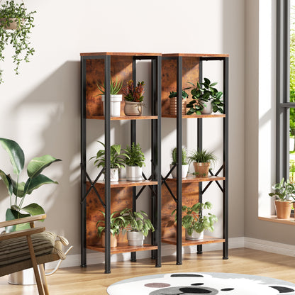 Satifur Bookshelf with 2 Large Backboards, Narrow Bookcase for Space Saving, Industrial Bookshelf with 4 Shelves for Office, Bathroom, Bedroom,Rustic Finish