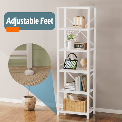 Satifur Bookshelf Bookcase Organizer with 6 Shelves for Living Room Bedroom Kitchen Garage, White