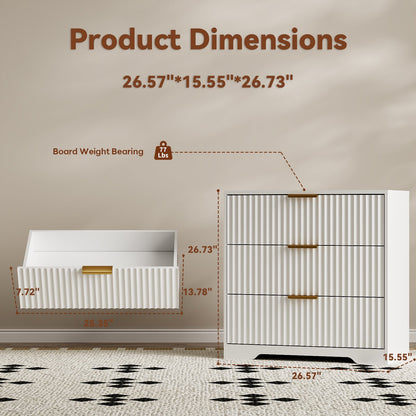 Tydimor Modern Nightstand with 3 Wooden Drawers, Bedside Table for Living Room, White
