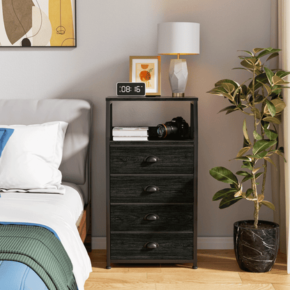 TYDIMOR Tall Nightstand,4 Drawer Black Dresser for Bedroom Storage,Side Table for All Ages