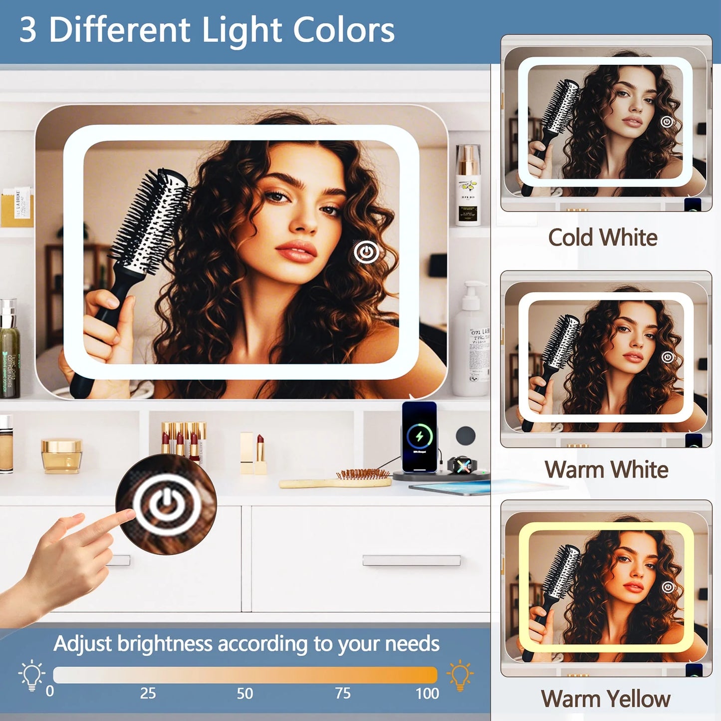 Tydimor Vanity Set with Sliding Mirror & Lights, Women Dressing Table with Outlets, Makeup Vanity Desk with Drawers & Stool