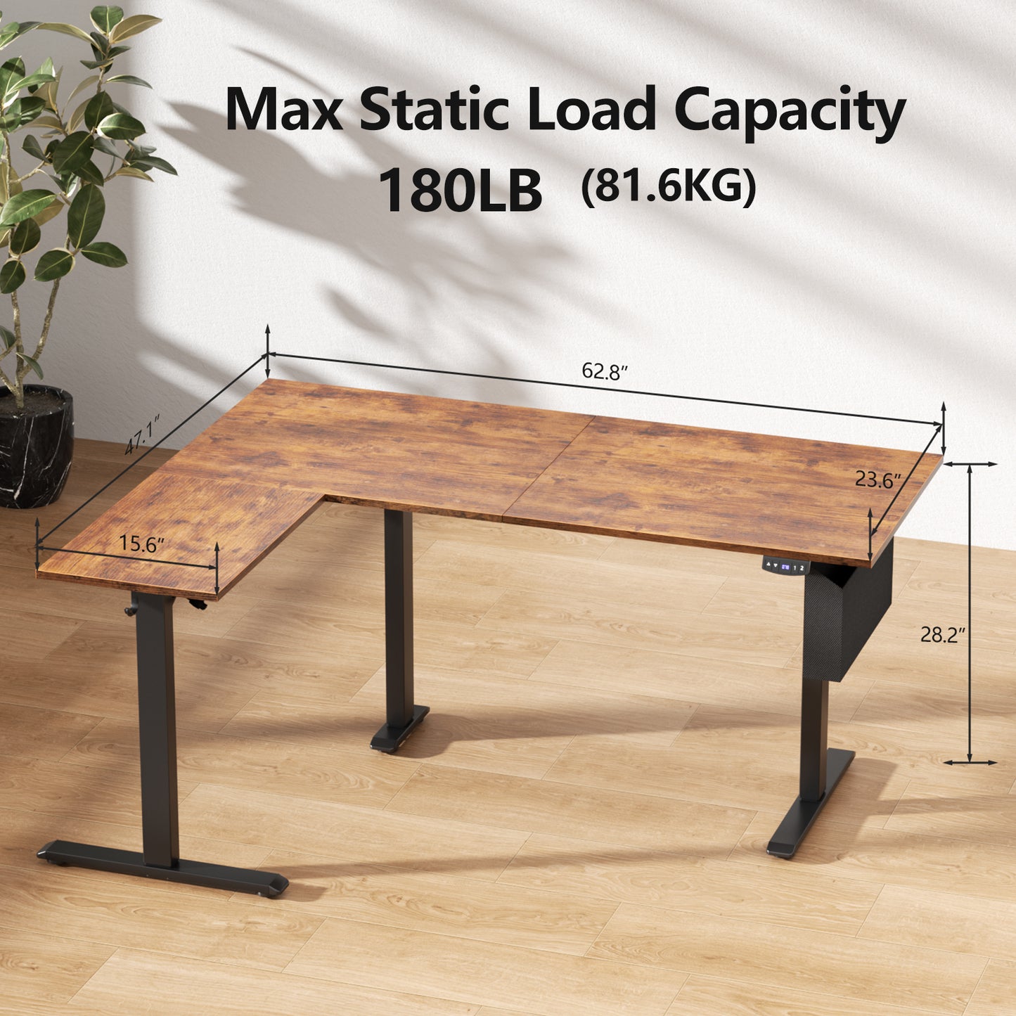 Satifur Electric Standing Desk 63" L-Shaped, Ergonomic Computer Desk with Memory Preset, Height Adjustable Sit Stand Desk with Hooks & Storage, Rustic