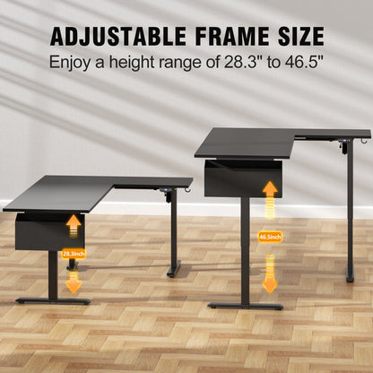 Satifur Electric Standing Desk 63" L-Shaped, Ergonomic Computer Desk with Memory Preset, Height Adjustable Sit Stand Desk with Hooks & Storage, Black