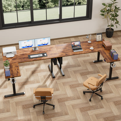 Satifur Electric Standing Desk 63" L-Shaped, Ergonomic Computer Desk with Memory Preset, Height Adjustable Sit Stand Desk with Hooks & Storage, Rustic