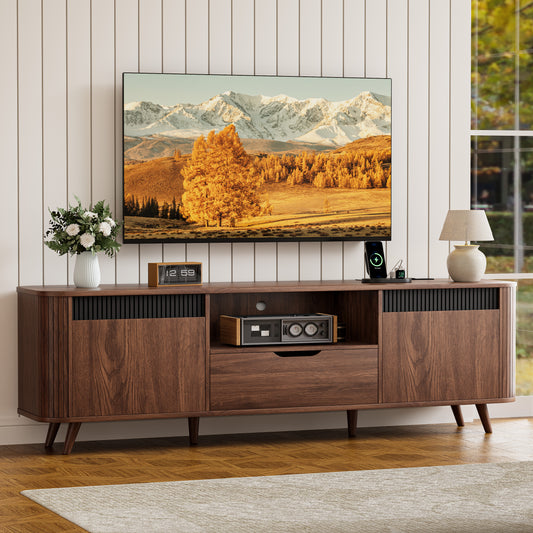 Tydimor TV Cabinet Stands for TVs up to 70", Entertainment Center with Storage Shelf & Outlet, Media Console Table with Drawers for Living Room