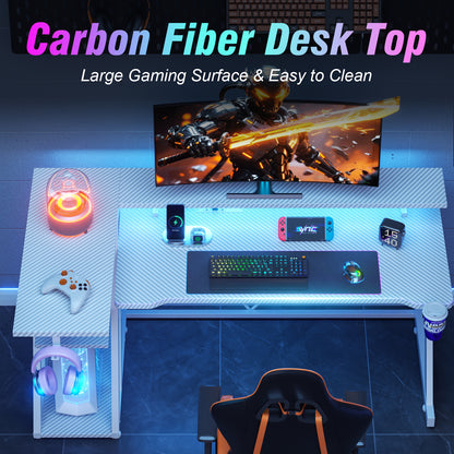 Satifur 55" Pro L-Shaped Gaming Desk White, RGB LED, Power Hub & Monitor Riser for Ultimate Setup