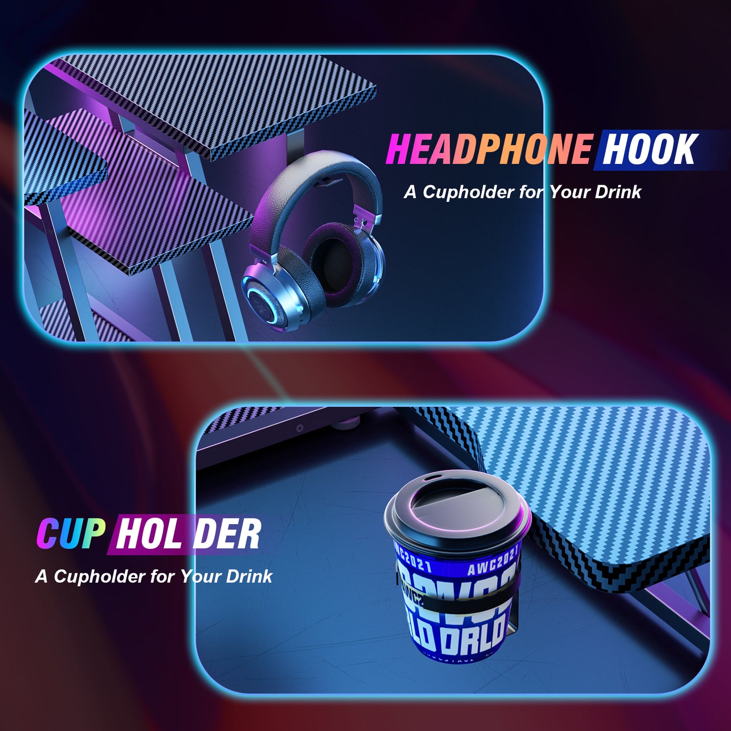 Satifur 55" Pro L-Shaped Gaming Desk Black, RGB LED, Power Hub & Monitor Riser for Ultimate Setup