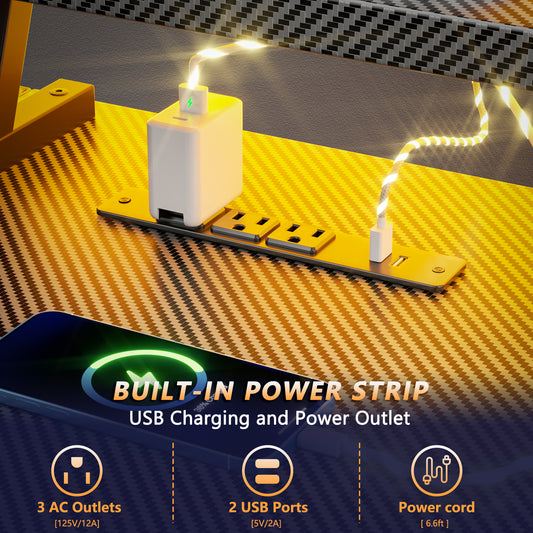 Satifur 39" Pro L-Shaped Gaming Desk Black, RGB LED, Power Hub & Monitor Riser for Ultimate Setup