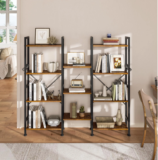 Hexmn 57" Tall Bookshelf, 4 Tier Large Bookcase with Waterproof Wood Shelves, Heavy Duty Metal Frame with X-Brace, Anti-Falling Design, Vintage Industrial Storage Rack