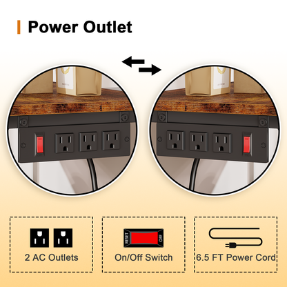 Tydimor Bakers Rack with Power Outlet, Kitchen Microwave Stand, 4-Tier Coffee Bar Table, Space-Saving Kitchen Storage Shelf, Rustic Brown