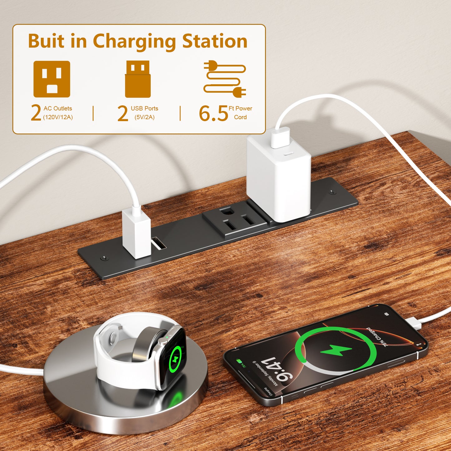 Tydimor Modern TV Stand for TVs up to 65", Media Console with 6 Drawers for Living Room, Entertainment Center with LED lights & Outlets, Rustic