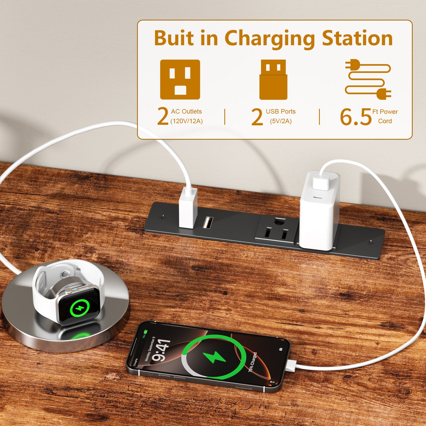 Tydimor Modern TV Stand for TVs up to 55", Media Console with 6 Drawers for Living Room, Entertainment Center with LED lights & Outlets, Rustic