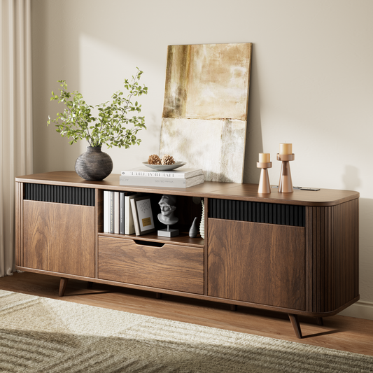 Tydimor TV Cabinet Stands for TVs up to 65", Entertainment Center with Storage Shelf & Outlet, Media Console Table with Drawers for Living Room