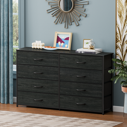 Tydimor Black 8 Fabric Drawers Dressers for Bedroom Wide Dresser TV Stand for 55" TVs, Chest of Drawers