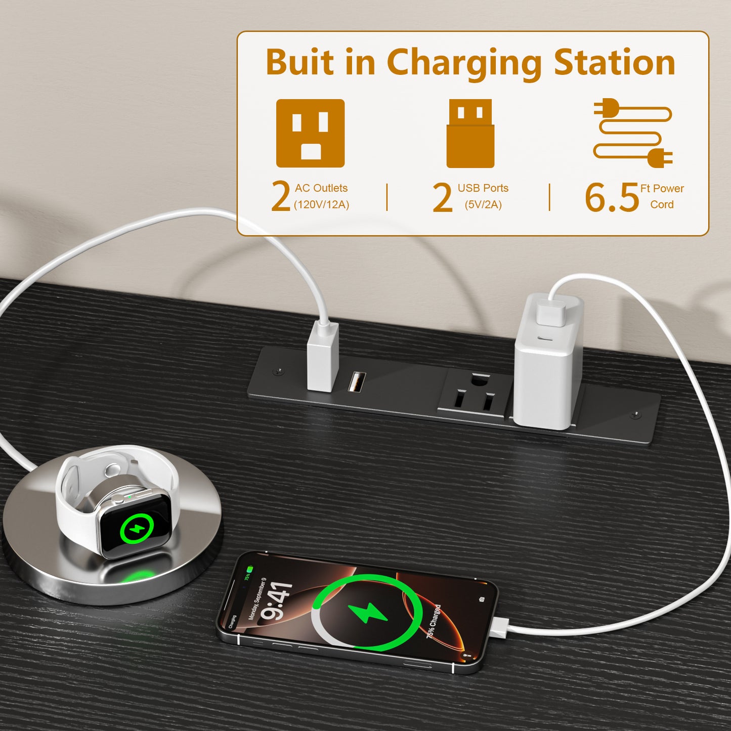 Tydimor Modern TV Stand for TVs up to 55", Media Console with 6 Drawers for Living Room, Entertainment Center with LED lights and Power Outlets, Black