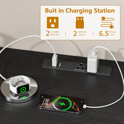 Tydimor Modern TV Stand for TVs up to 55", Media Console with 6 Drawers for Living Room, Entertainment Center with LED lights and Power Outlets, Black