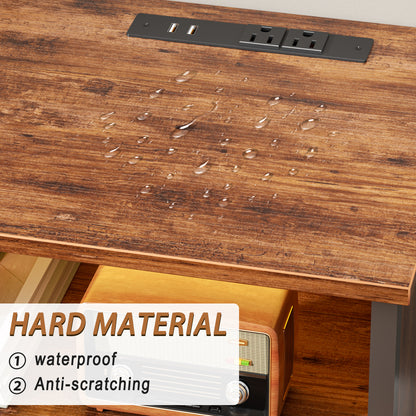 Tydimor Modern TV Stand for TVs up to 55", Media Console with 6 Drawers for Living Room, Entertainment Center with LED lights & Outlets, Rustic