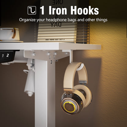 Satifur Electric Standing Desk 63" L-Shaped, Ergonomic Computer Desk with Memory Preset, Height Adjustable Sit Stand Desk with Hooks & Storage, White