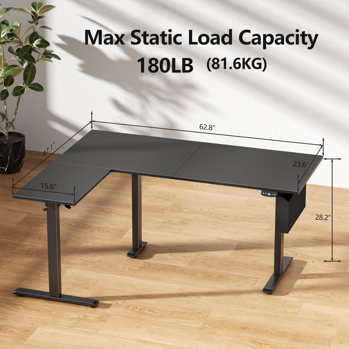 Satifur Electric Standing Desk 63" L-Shaped, Ergonomic Computer Desk with Memory Preset, Height Adjustable Sit Stand Desk with Hooks & Storage, Black