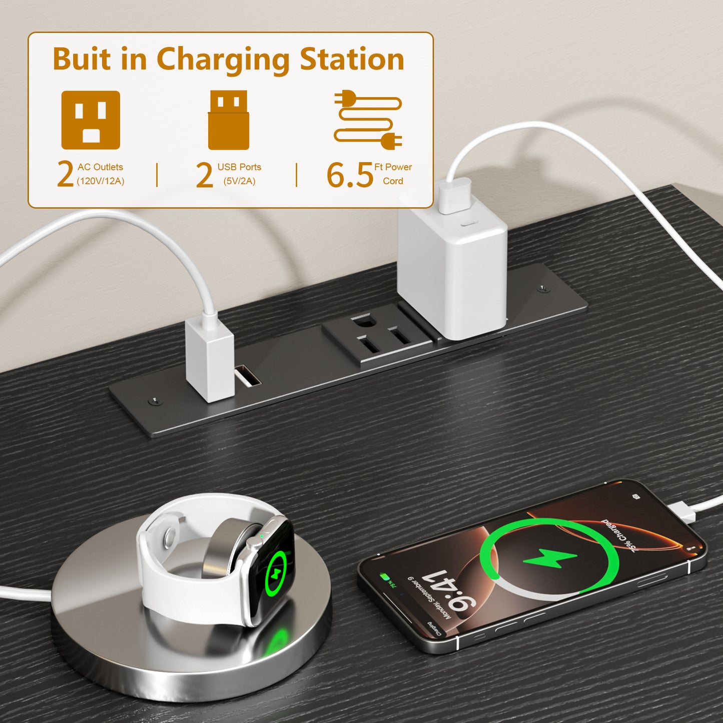 Tydimor Modern TV Stand for TVs up to 65", Media Console with 6 Drawers for Living Room, Entertainment Center with LED lights & Outlets, Black