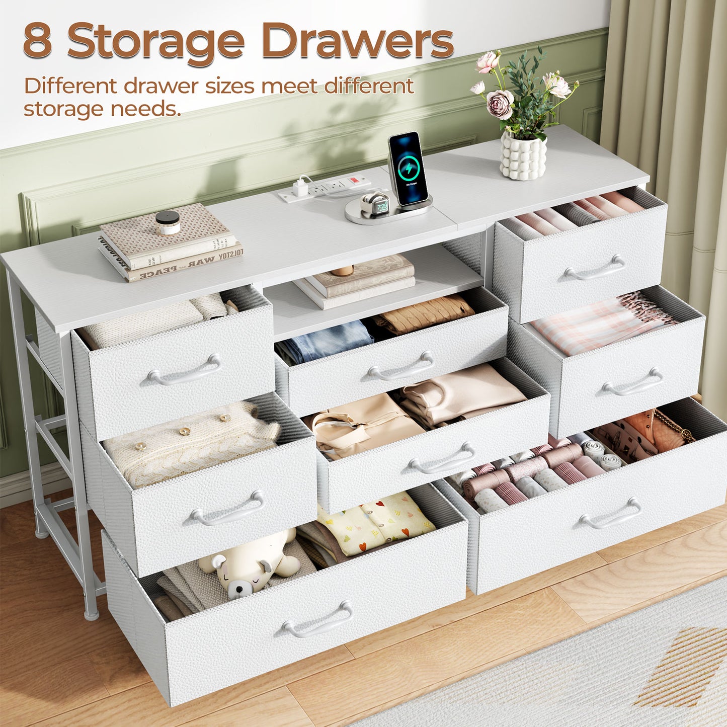 Tydimor TV Stand for TVs up to 55", Media Console for Living Room, Entertainment Center with Cabinet Storage, White