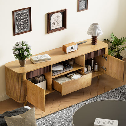 Tydimor TV Stands with Power Outlets, Entertainment Center Dresser for Living Room, Media Console Table with 2 Cabinets & 1 Drawer, Natural