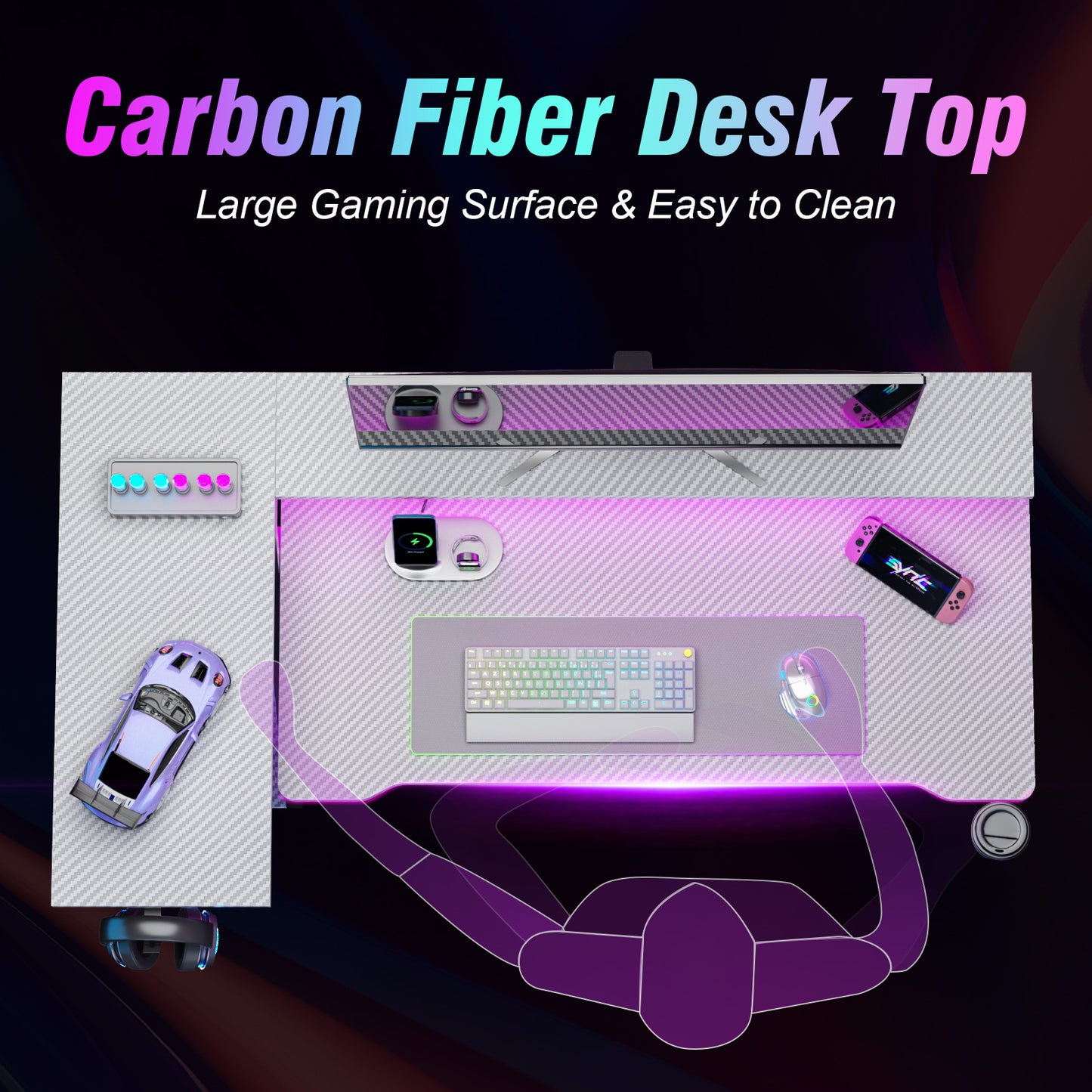 Satifur 47" Pro L-Shaped Gaming Desk White, RGB LED, Power Hub & Monitor Riser for Ultimate Setup