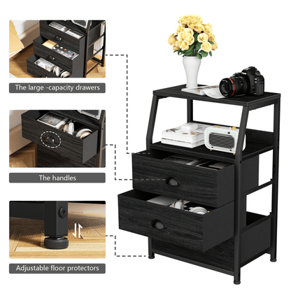 TYDIMOR Nightstand Bedside Table, 3 Drawer Dresser for Bedroom Furniture, Steel, Wood, Black Fabric Drawers