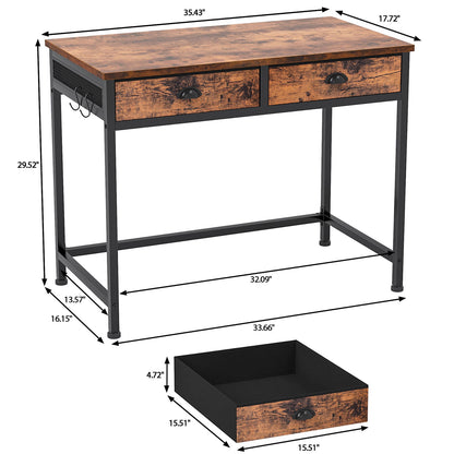 Furologee Computer Desk Home Office Writing Desk with 2 Fabric Drawers, Rustic Brown