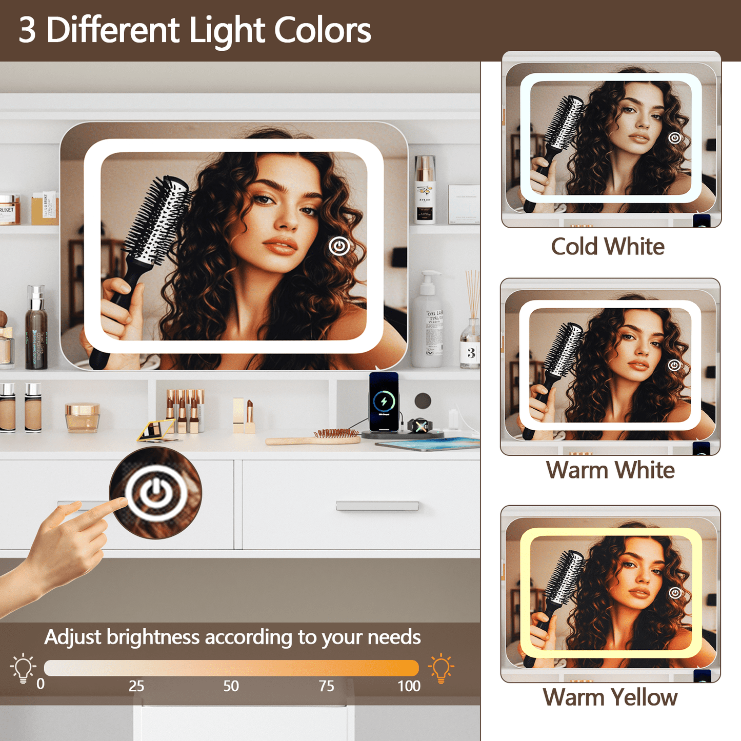 Hexmn lighted makeup vanities with stools, dressing Vanity tables with USB Power outlet, sliding mirror & storage shelves