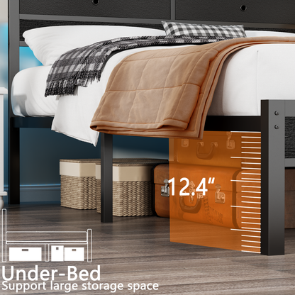 Satifur Queen Size Bed Frame with 2 Storage Drawers Headboard, LED & Charging Station, Black oack