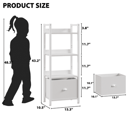 Satifur 4 Tier Ladder Bookcase with Removable Drawer Tall Standing Bookshelf,White