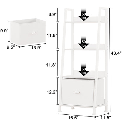 Tydimor 4-Tier Ladder Bookshelf With Drawer, Leaning Bookcase Storage Display Shelf, White