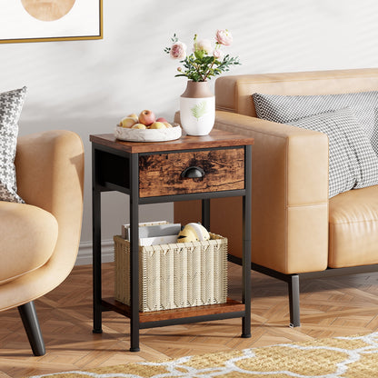 Satifur Set of 2 Nightstand for Bedroom,3-Tier End Table with Drawer,Rustic Brown