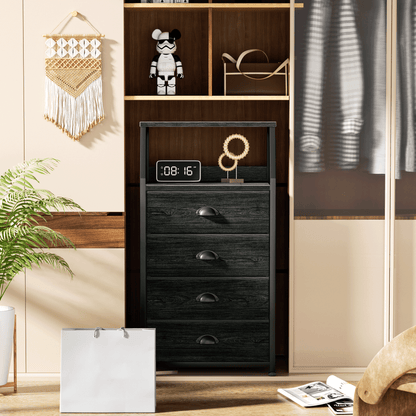 TYDIMOR Tall Nightstand,4 Drawer Black Dresser for Bedroom Storage,Side Table for All Ages