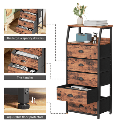 TYDIMOR Fabric Dresser for Bedroom, 5 Drawer Chest of Drawers, Browun, Ideal for Adults