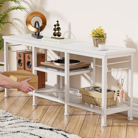 Tydimor Vintage TV Stand for TVs up to 55" TVs with Open Storage Shelves Metal Frame, White