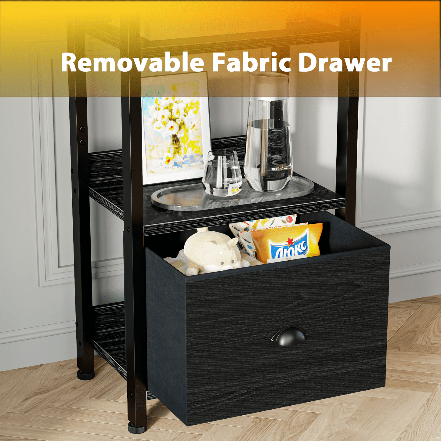 Satifur 4 Tier Ladder Bookcase with Removable Drawer Tall Standing Bookshelf,Black Oak