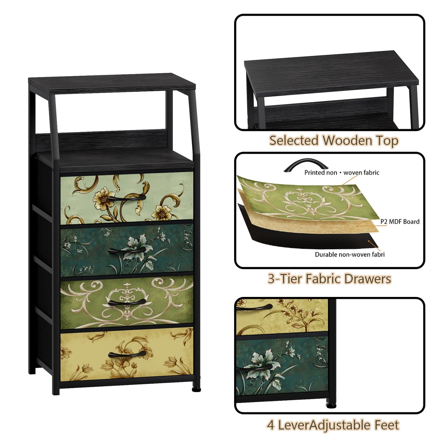 TYDIMOR Tall Nightstand,4 Drawer Dresser for Bedroom Storage,Side Table for All Ages