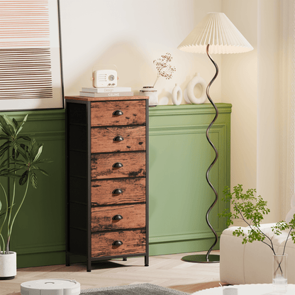 Satifur 6-Drawer Tall Dresser Bedside Fabric Nightstand with Storage,for All Age,Rustic Brown