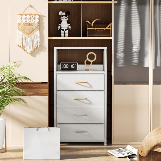 TYDIMOR Tall Nightstand,4 Drawer White Dresser for Bedroom Storage,Side Table for All Ages