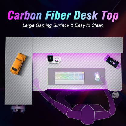 Satifur 39" Pro L-Shaped Gaming Desk White, RGB LED, Power Hub & Monitor Riser for Ultimate Setup
