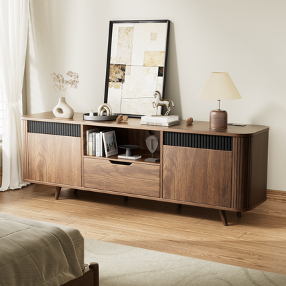 Tydimor TV Cabinet Stands for TVs up to 65", Entertainment Center with Storage Shelf & Outlet, Media Console Table with Drawers for Living Room