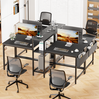 Satifur 71 Inch 2 Person Gaming Desk with Charging Station Home Office Computer Writing Desks with Storage Shelves,Black