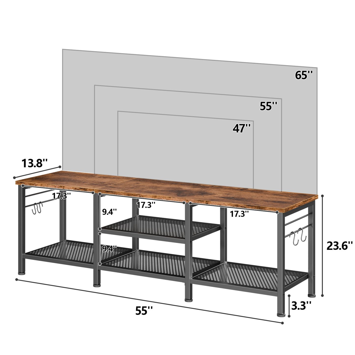 Tydimor Modern TV Stand for TVs up to 65" TVs, Media Console Table for Living Room, Entertainment Center with Storage, Rustic Brown