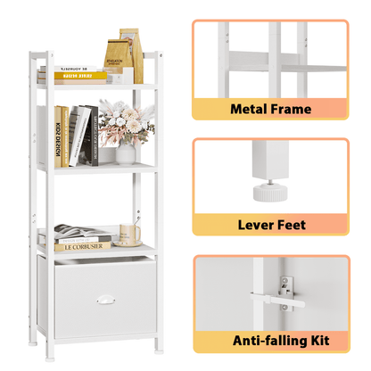 Satifur 4 Tier Ladder Bookcase with Removable Drawer Tall Standing Bookshelf,White