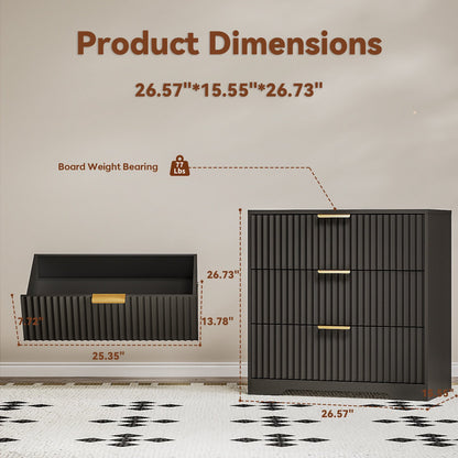 Tydimor Modern Nightstand with 3 Wooden Drawers, Bedside Table for Living Room, Black