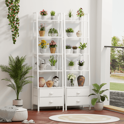 Tydimor 5-Tier 64"H Industrial Bookshelf with 2 Removable Drawers Narrow Bookcase for Living Room,White